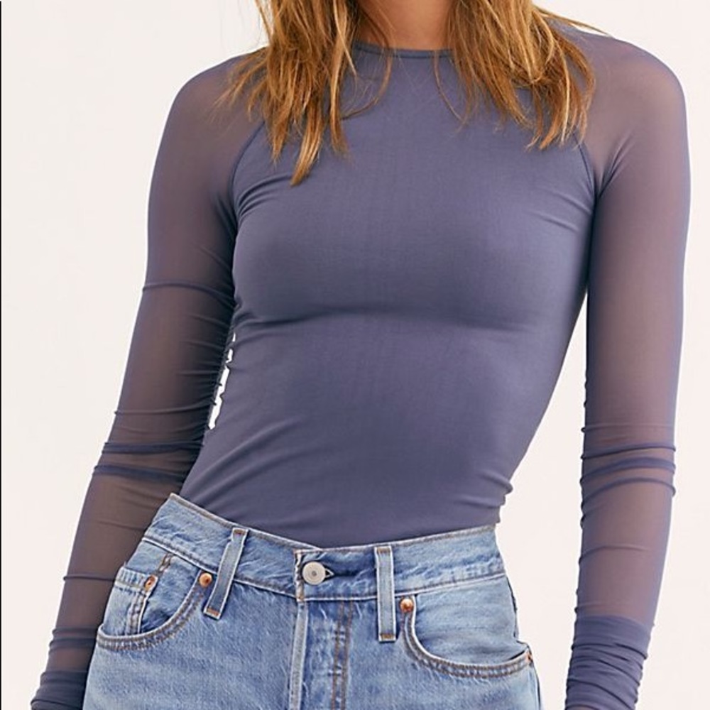 NWT FP Scrunch Sheer Long Sleeve Top